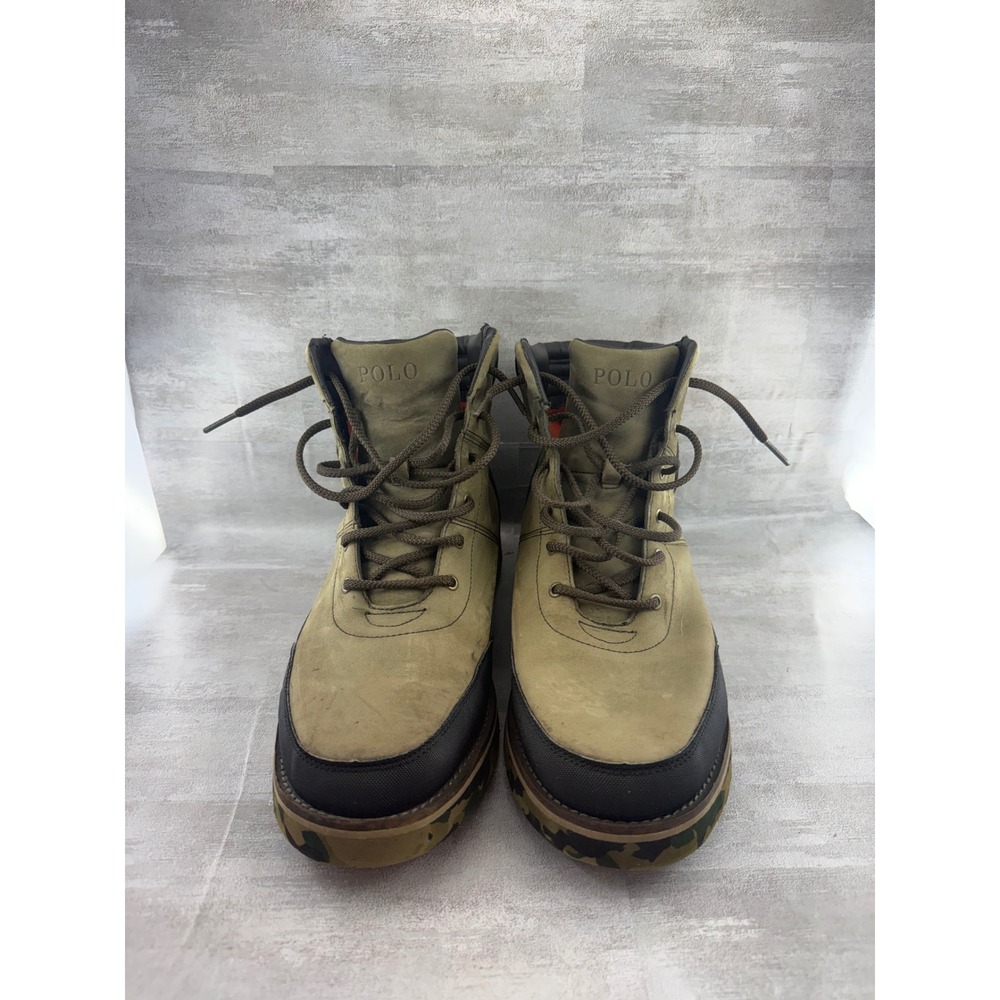Polo Ralph Lauren Bearsted Leather Camo Sole Boots Men Sz 12D Olive Tan 11571